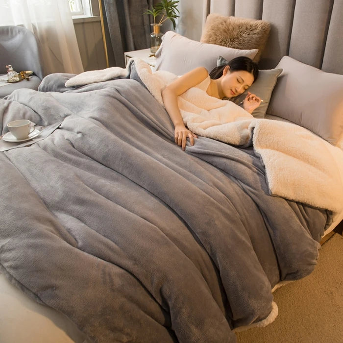 Manta de Lã Quente para Inverno – Cobertor Dupla Face para Cama de Casal, Acampamento e Decoração