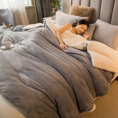 Manta de Lã Quente para Inverno – Cobertor Dupla Face para Cama de Casal, Acampamento e Decoração