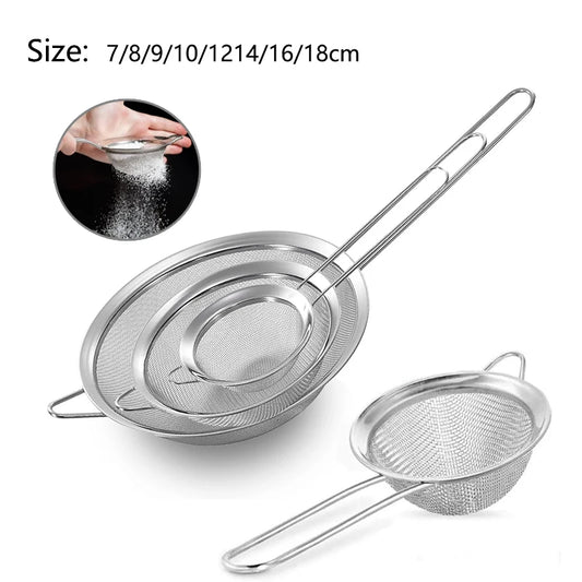 1-4 Peças de Peneira de Malha Fina em Aço Inoxidável – Peneirador de Farinha com Cabo para Confeitaria e Cozinha