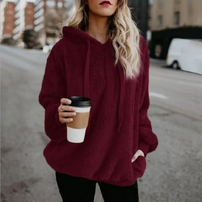 Suéter Feminino de Manga Longa com Capuz – Casaco Monocromático Fashion para Looks Modernos e Elegantes