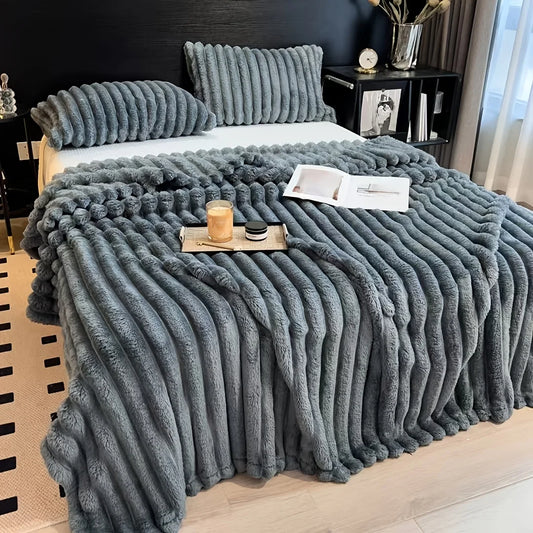 Manta Flanelada Grossa com Listras Largas – Cobertor Multifuncional para Cama, Sofá e Cochilo