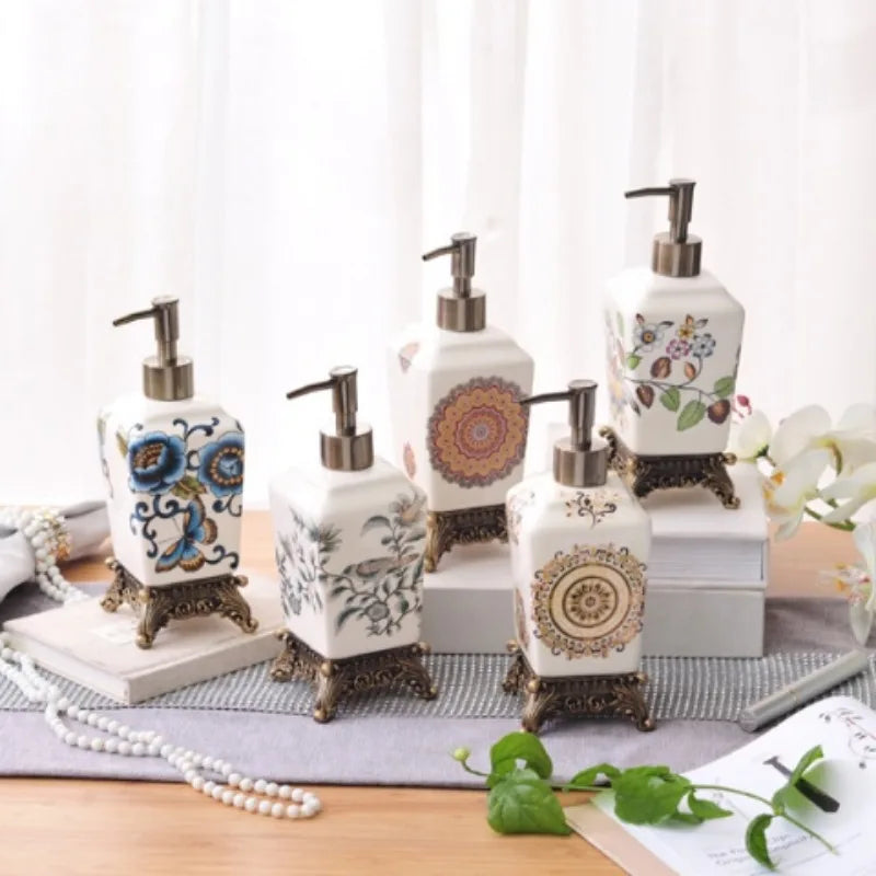 Frasco Cerâmico Chinês Vintage para Loção, Shampoo e Sabonete Líquido – Dispenser Decorativo para Banheiro