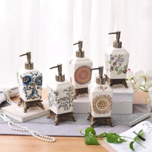 Frasco Cerâmico Chinês Vintage para Loção, Shampoo e Sabonete Líquido – Dispenser Decorativo para Banheiro