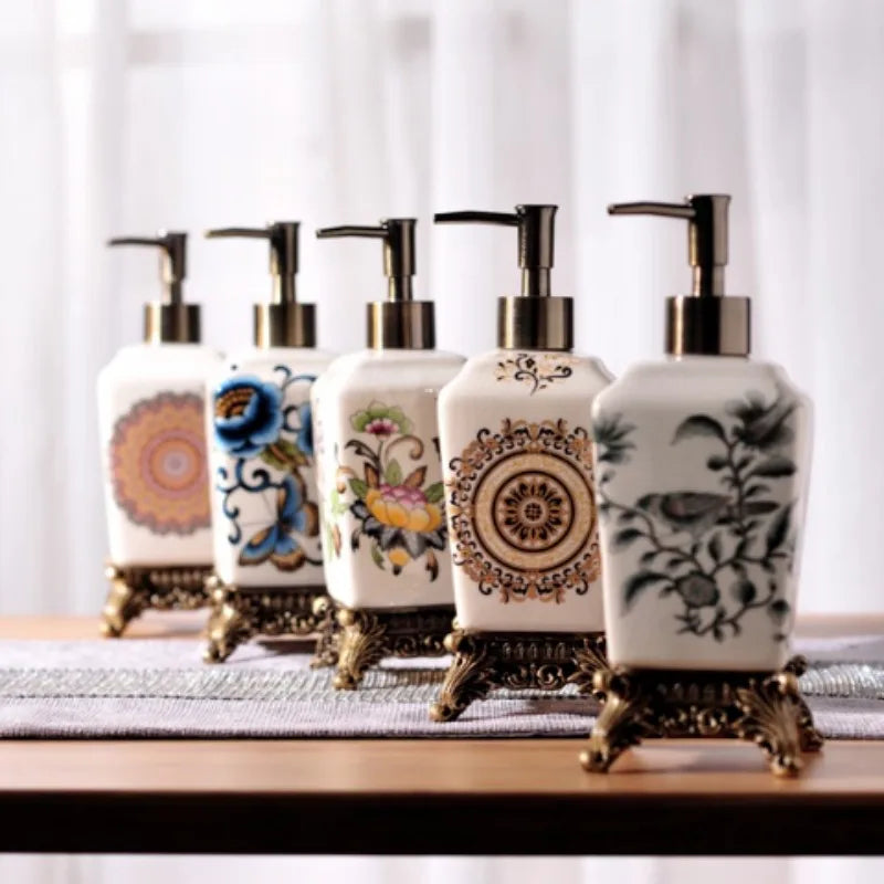 Frasco Cerâmico Chinês Vintage para Loção, Shampoo e Sabonete Líquido – Dispenser Decorativo para Banheiro