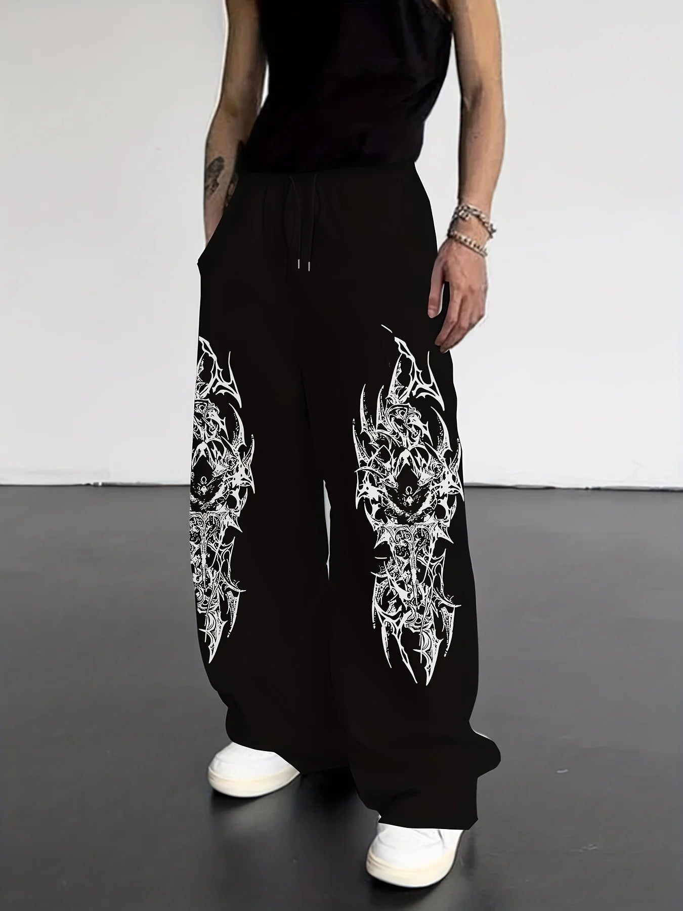 Calça Feminina Retrô Gótica 2026 – Modelo Listrado Escuro com Corte Reto e Modelagem Solta, Estilo Streetwear Harajuku Casual