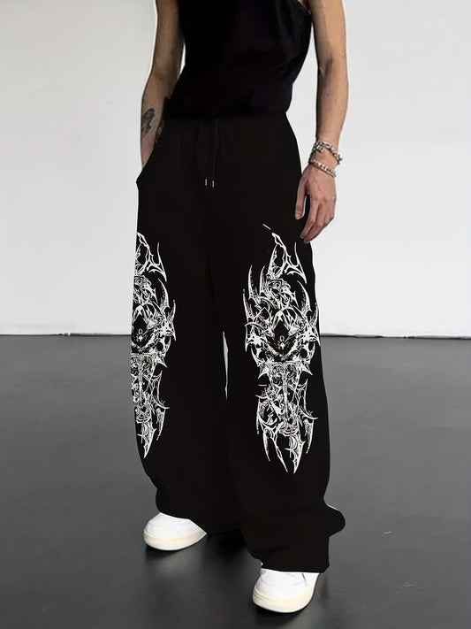 Calça Feminina Retrô Gótica 2026 – Modelo Listrado Escuro com Corte Reto e Modelagem Solta, Estilo Streetwear Harajuku Casual