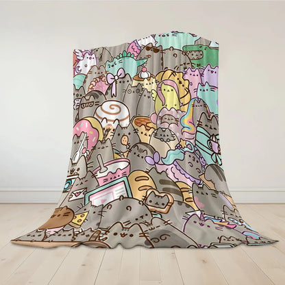 Cobertor Flanelado Fofo de Gato Pusheen – Manta Macia e Aconchegante para Sofá e Decoração