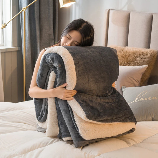 Manta de Lã Quente para Inverno – Cobertor Dupla Face para Cama de Casal, Acampamento e Decoração